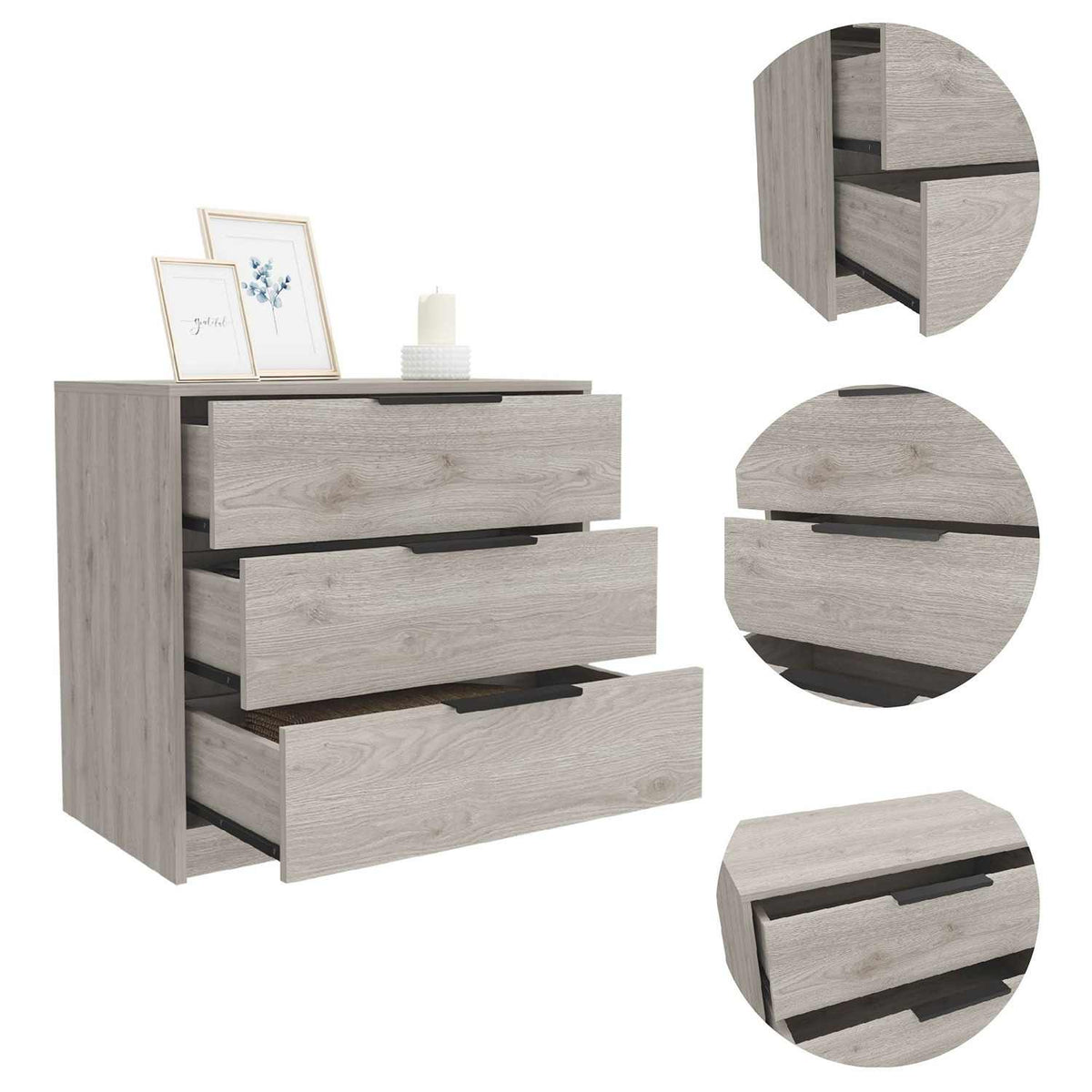 Cómoda Kaia Ceniza 70x69cm De Tres Hileras con Tres Cajones