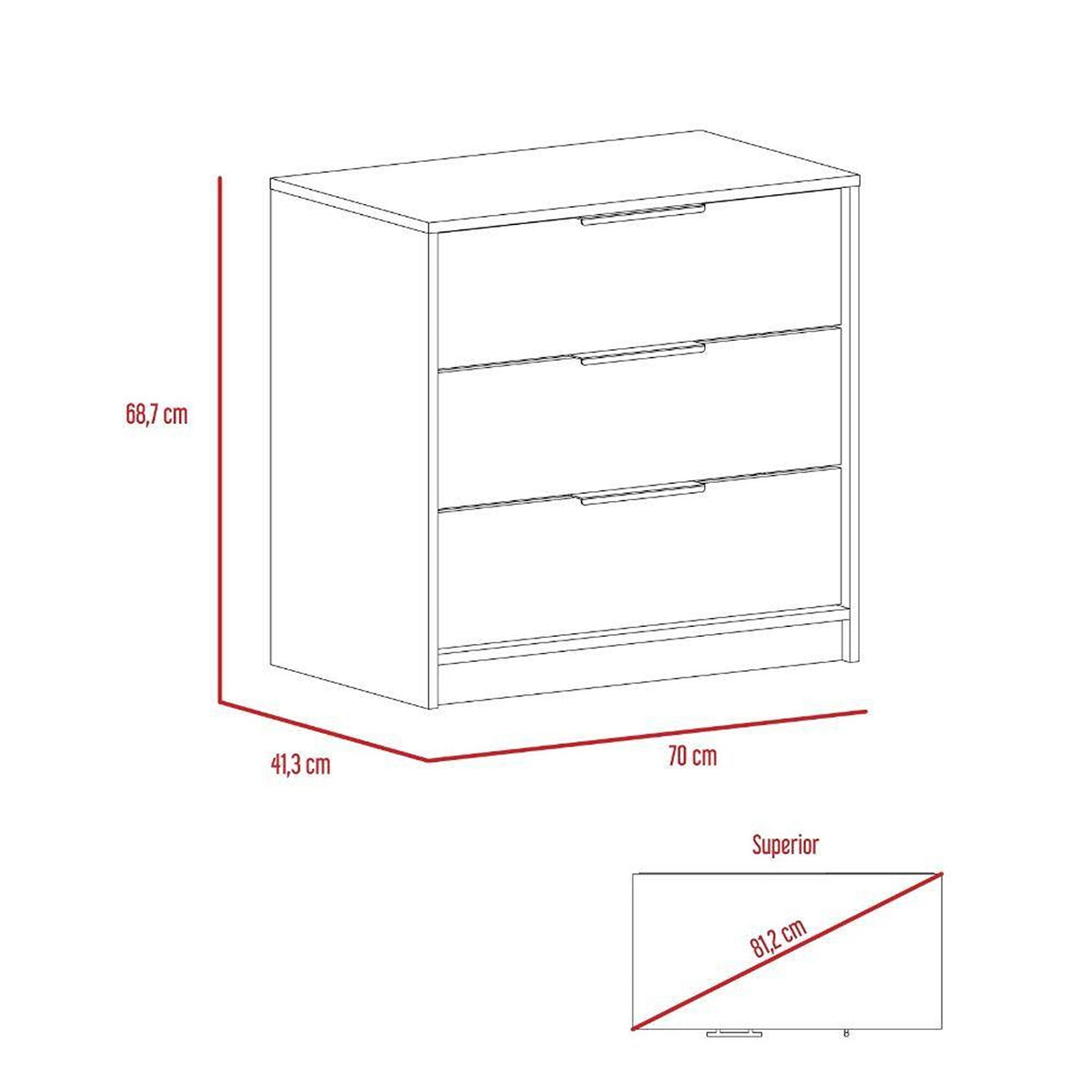 Cómoda Kaia Duna y Blanco 68.7x70cm De Tres Hileras con Tres Cajones - Cajoneras | Bylmo