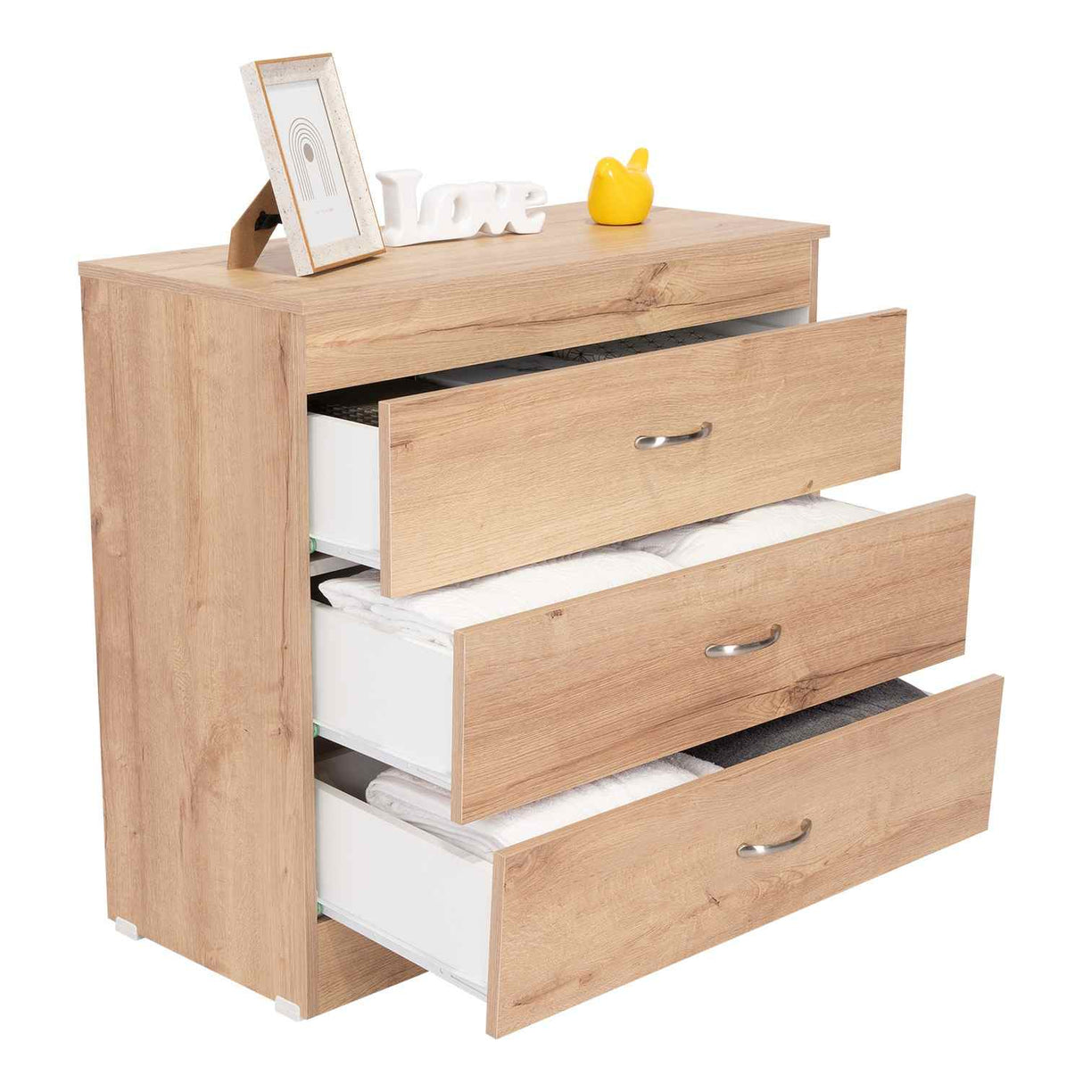 Cómoda Melia Duna y Blanco 80x75cm De Tres Hileras con Tres Cajones - Cajoneras | Bylmo