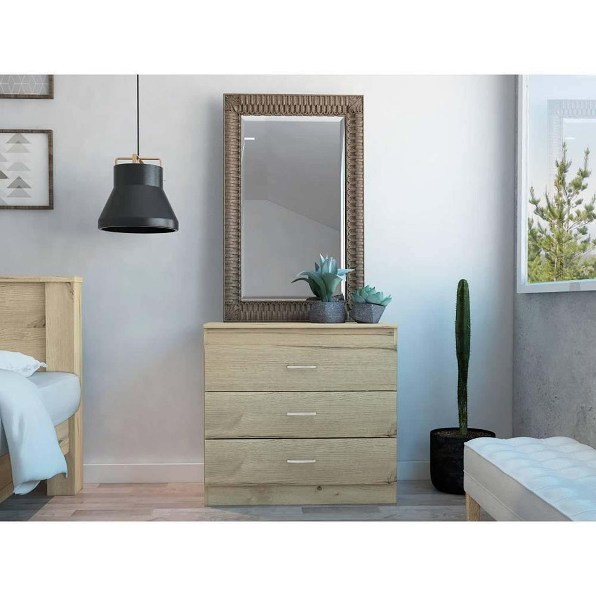 Cómoda Melia Duna y Blanco 80x75cm De Tres Hileras con Tres Cajones - Cajoneras | Bylmo