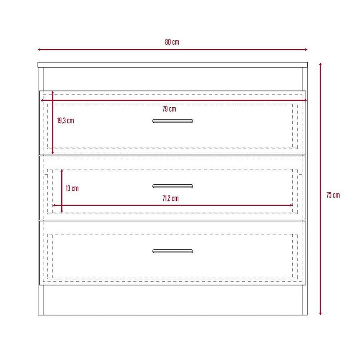 Cómoda Melia Duna y Blanco 80x75cm De Tres Hileras con Tres Cajones - Cajoneras | Bylmo