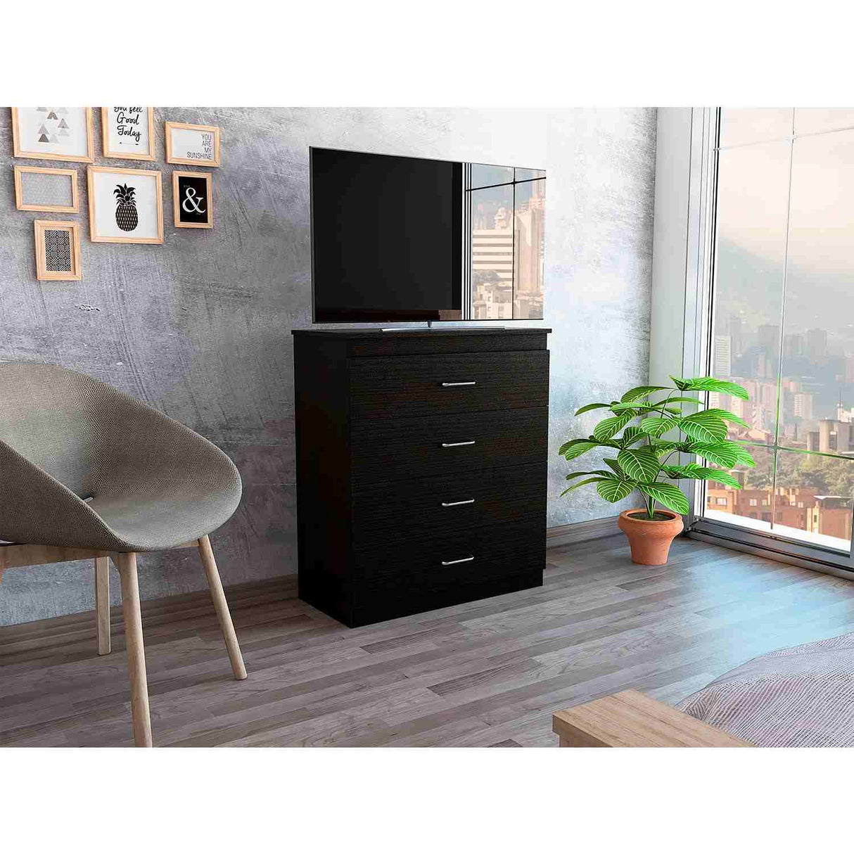 Cómoda Santino Wengue 80x91.1cm De Cuatro Hileras con Cuatro Cajones - Cajoneras | Bylmo