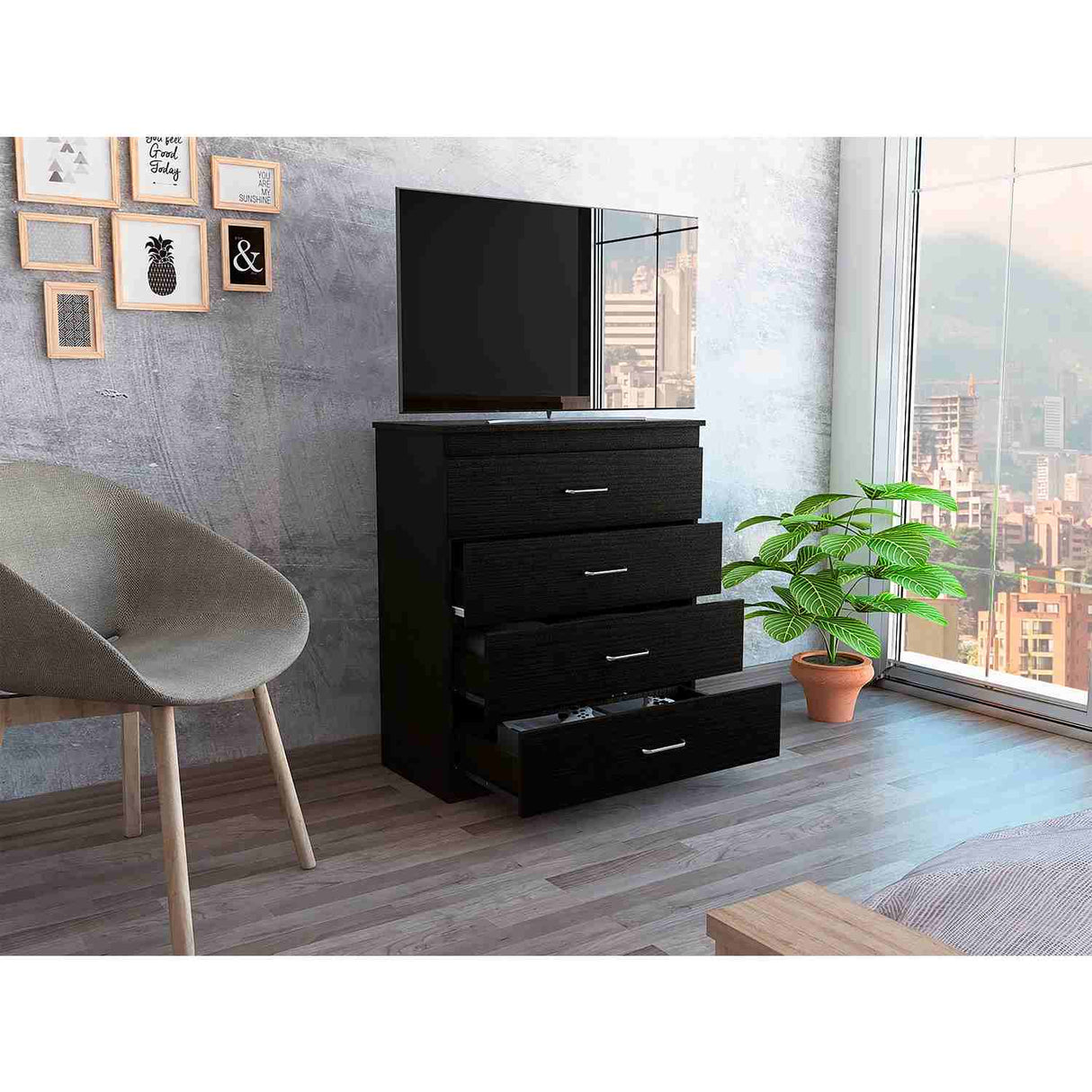 Cómoda Santino Wengue 80x91.1cm De Cuatro Hileras con Cuatro Cajones - Cajoneras | Bylmo