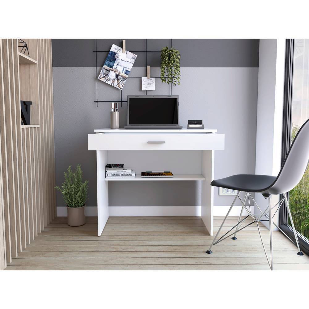 Escritorio Edificie Blanco 80 cm con Cajón y Entrepaño
