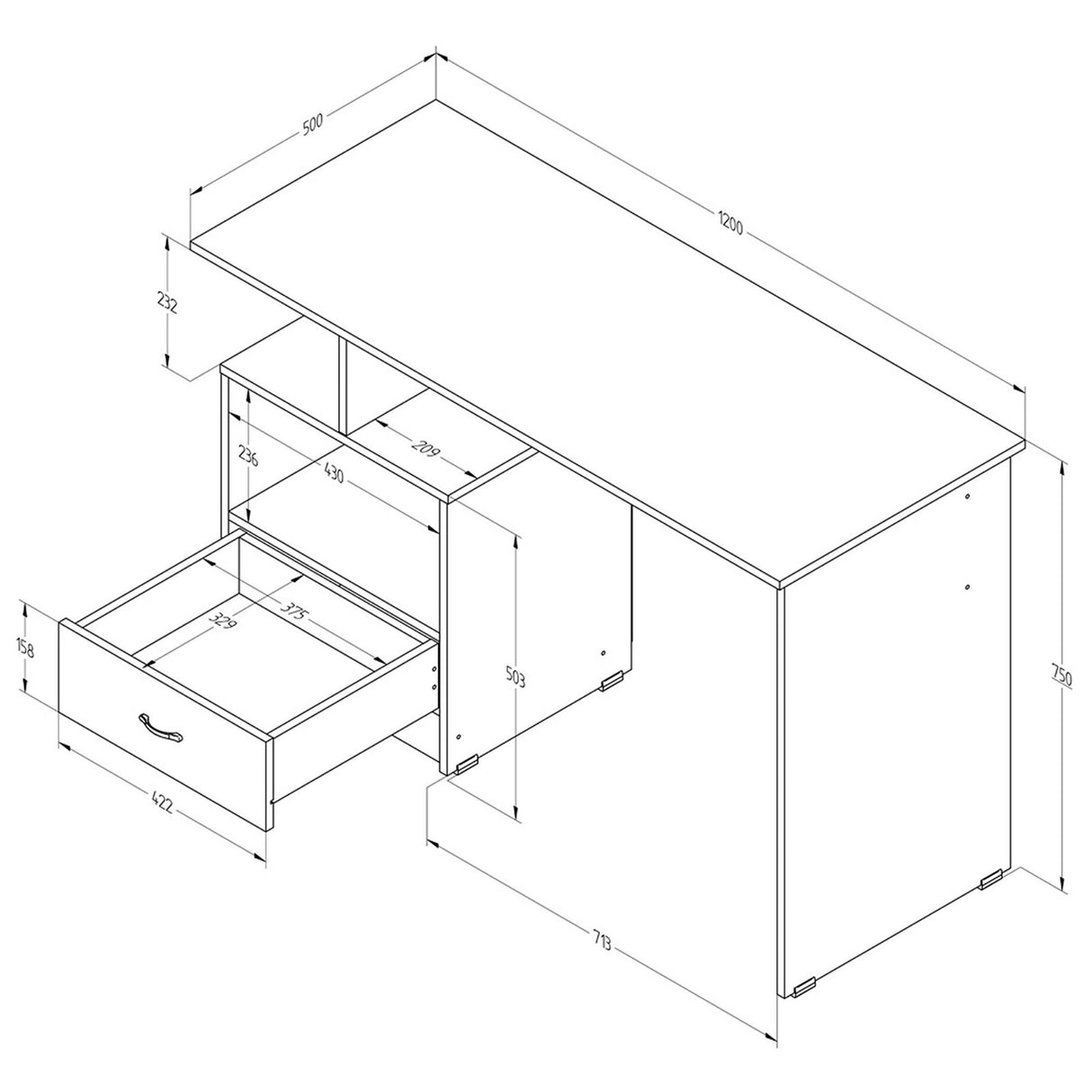 Escritorio Bernabeu Amaretto 120 cm con Un Cajón y Entrepaños - Oficina | Bylmo