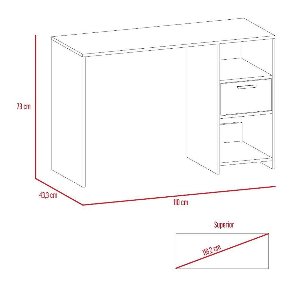 Escritorio Omma Wengue 110 cm con Cajón y Entrepaños - Escritorios y Archivadores | Bylmo