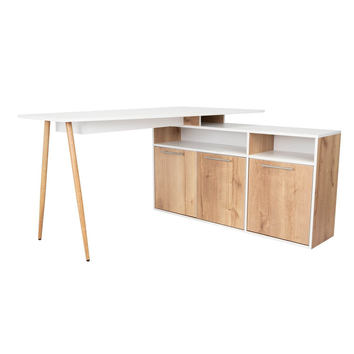 Escritorio en L Singapur Duna y Blanco 130x130cm sin Cajones y con Organizador de Libros - Escritorios | Bylmo