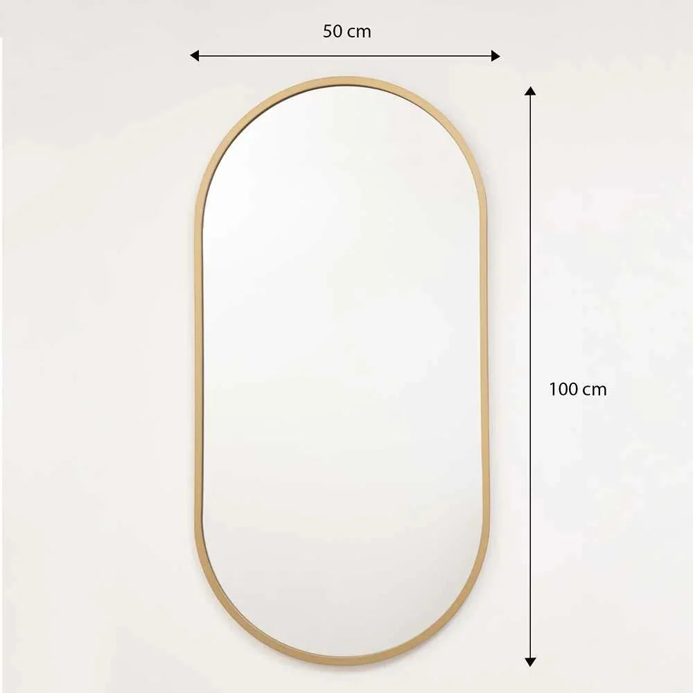 Espejo de Pared Dorado 50x100cm Ovalado con Marco En Madera