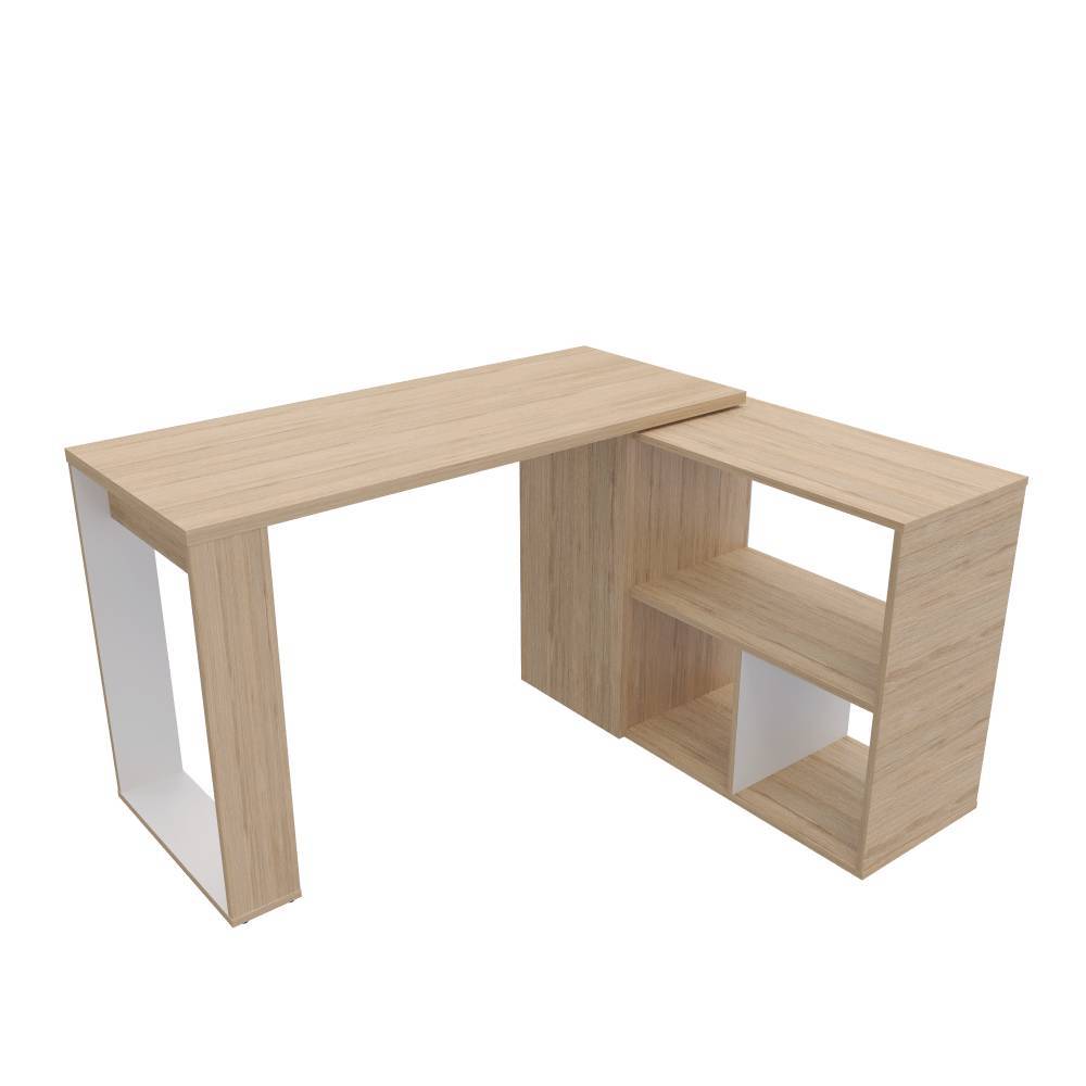 Escritorio en L Quadratta Rovere 126 cm Transformable con Entrepaños - Escritorios y Archivadores | Bylmo
