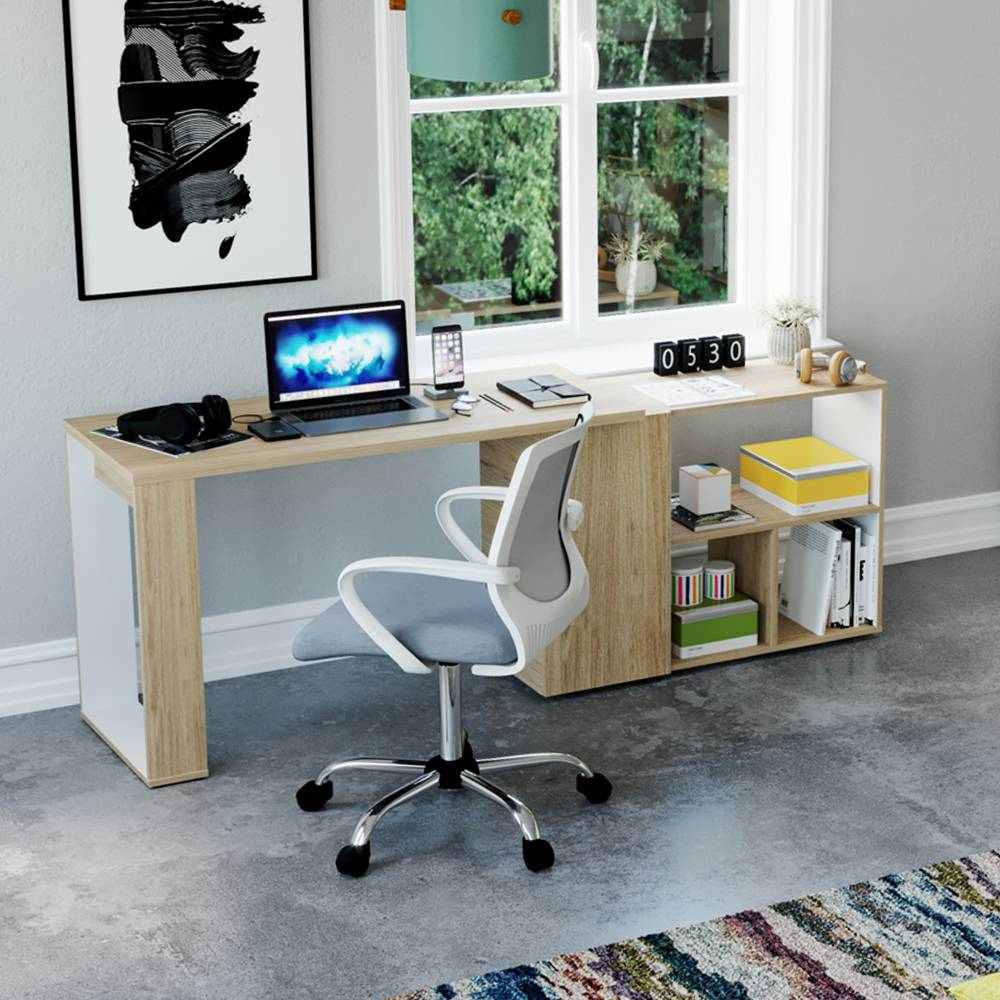 Escritorio en L Quadratta Rovere 126 cm Transformable con Entrepaños - Escritorios y Archivadores | Bylmo