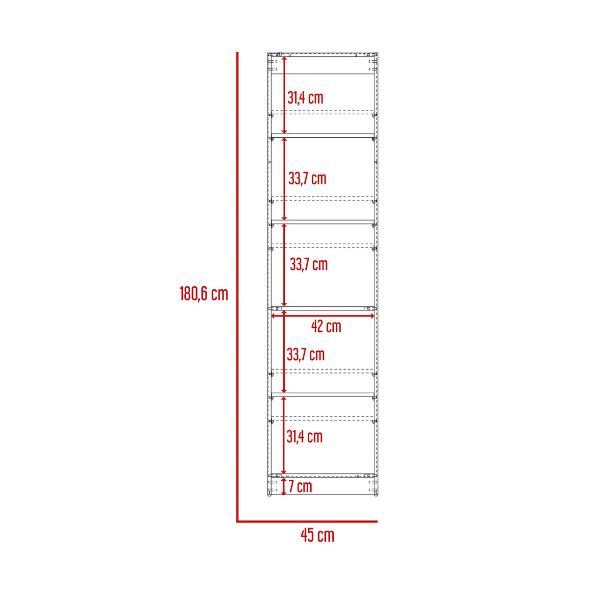 Estantería Home Macadamia 45x181cm con Cinco Compartimientos - Bibliotecas y Estanterías | Bylmo