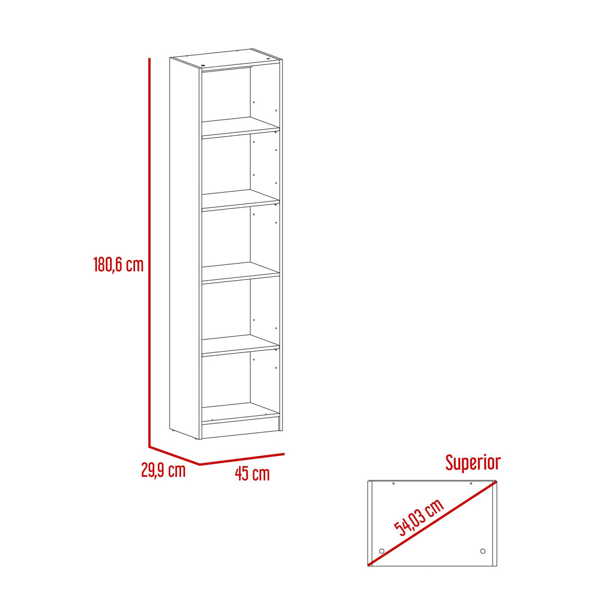 Estantería Home Macadamia 45x181cm con Cinco Compartimientos - Bibliotecas y Estanterías | Bylmo