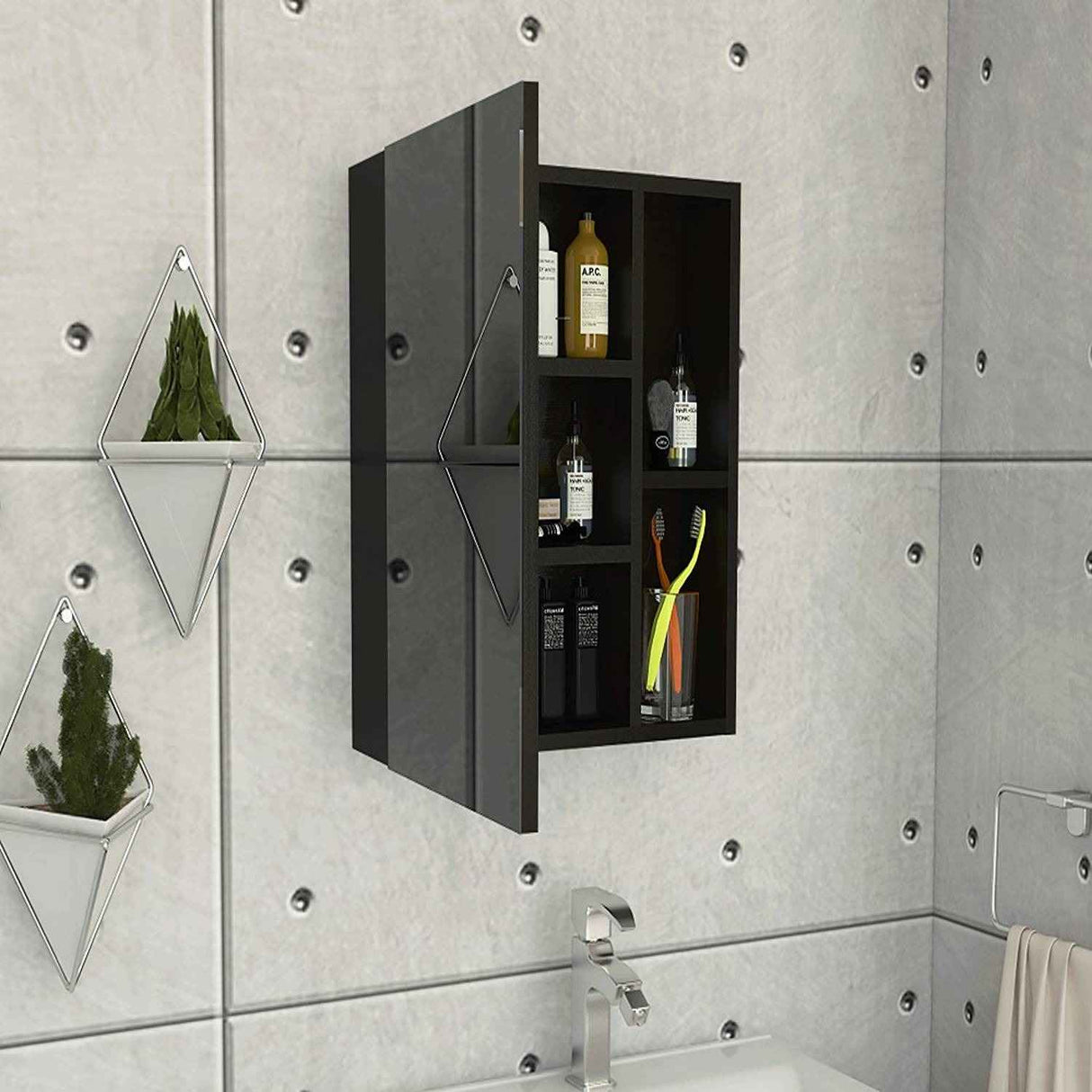 Gabinete de Baño Labelle Wengue 45x49.7cm Cuadrado con Espejo y con Tres Entrepaños - Gabinetes de Baño | Bylmo