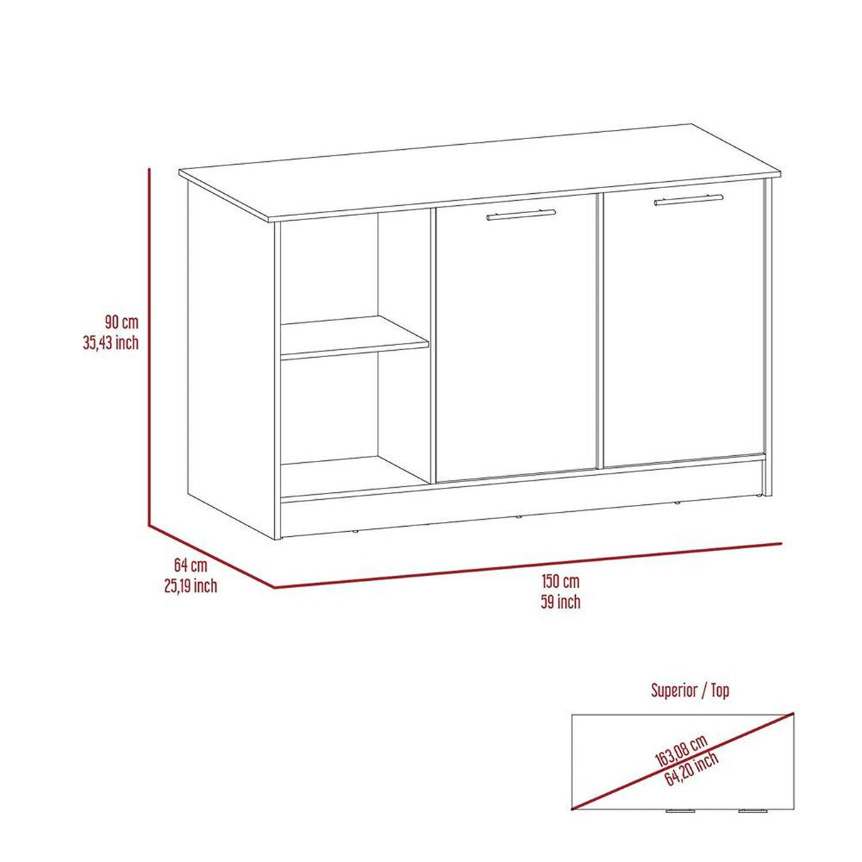 Isla de Cocina Jupiter Blanco y Duna 150x90cm con Tres Entrepaños y con Seis Comportamientos - Cocinas | Bylmo