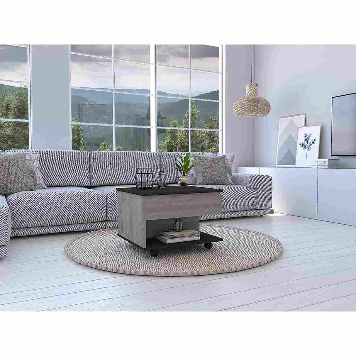 Mesa de Centro Ceniza 55x39cm Rectangular Transformable Con Ruedas - Mesas | Bylmo