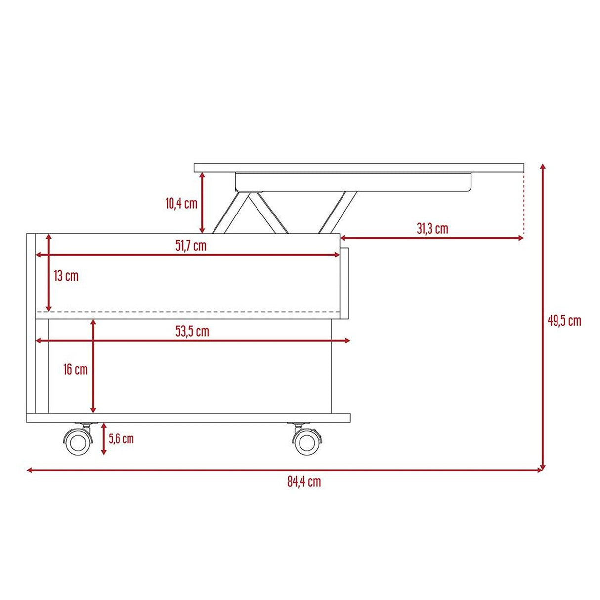 Mesa de Centro Ceniza 55x39cm Rectangular Transformable Con Ruedas - Mesas | Bylmo