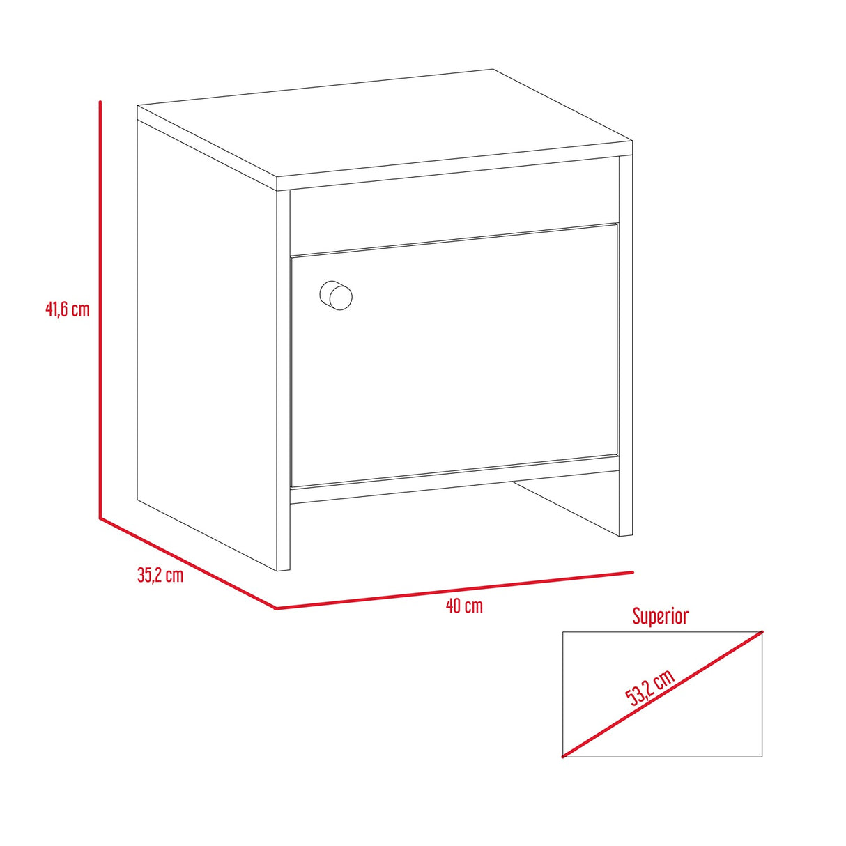 Mesa de Noche Colore Rovere 40x41.6cm con Una Puerta - Mesas de Noche | Bylmo