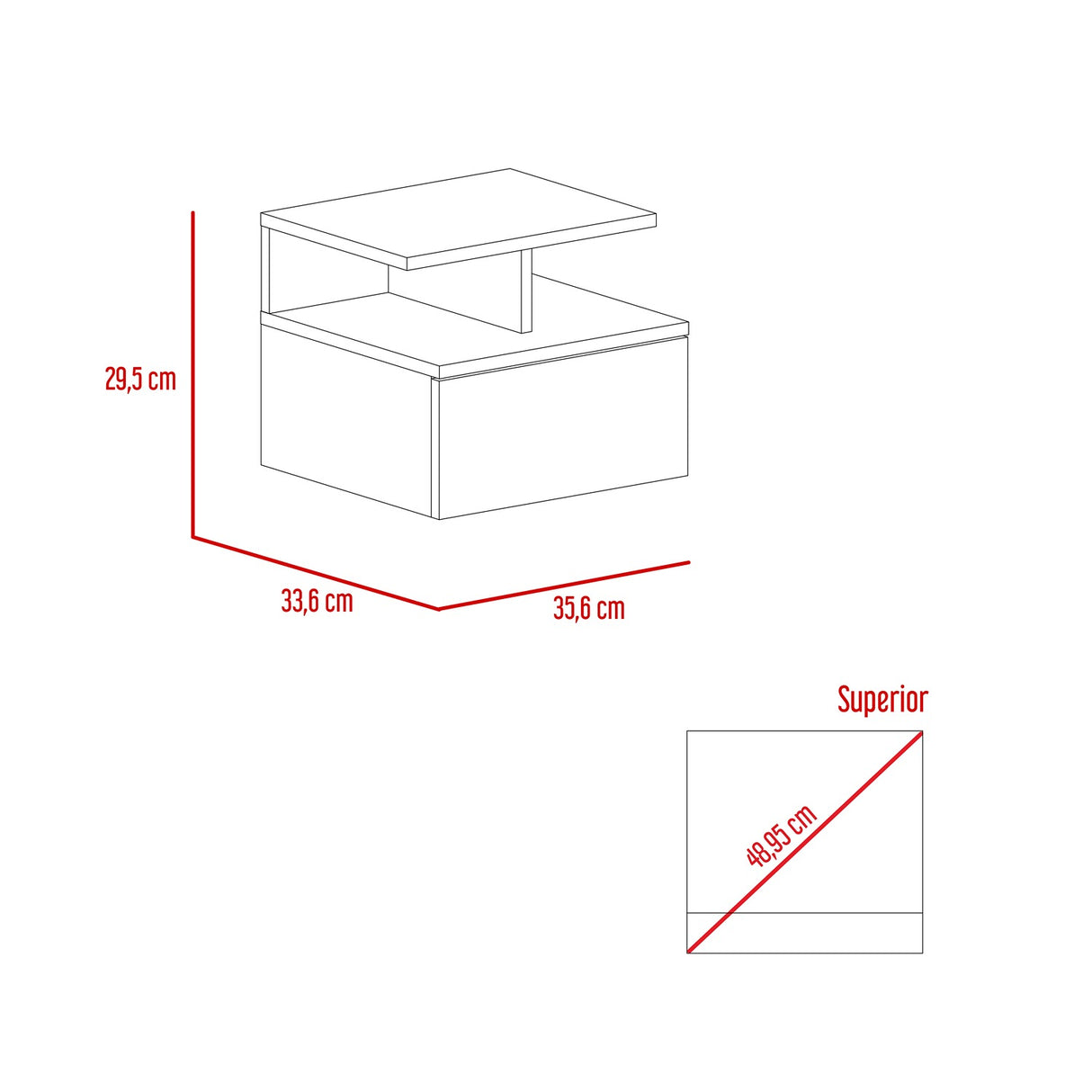 Mesa de Noche Flotante Bellota 36x30cm con Un Cajón y con Un Compartimiento - Mesas de Noche | Bylmo