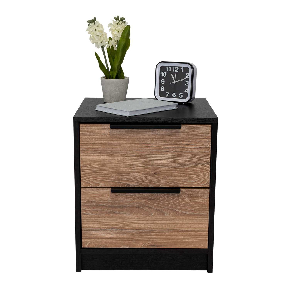 Mesa de Noche Kaia Wengue y Miel 48x41cm con Dos Cajones - Mesas de Noche | Bylmo