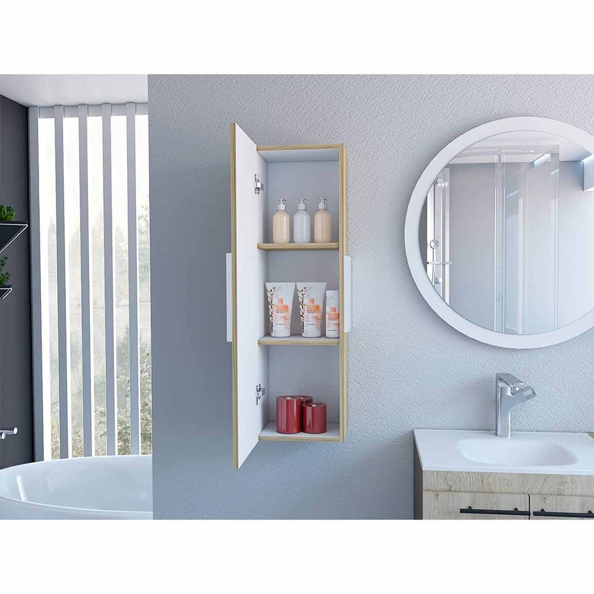Gabinete de Baño Vanguard Blanco y Duna 31.9x97.7cm Rectangular con Dos Entrepaños - Gabinetes | Bylmo
