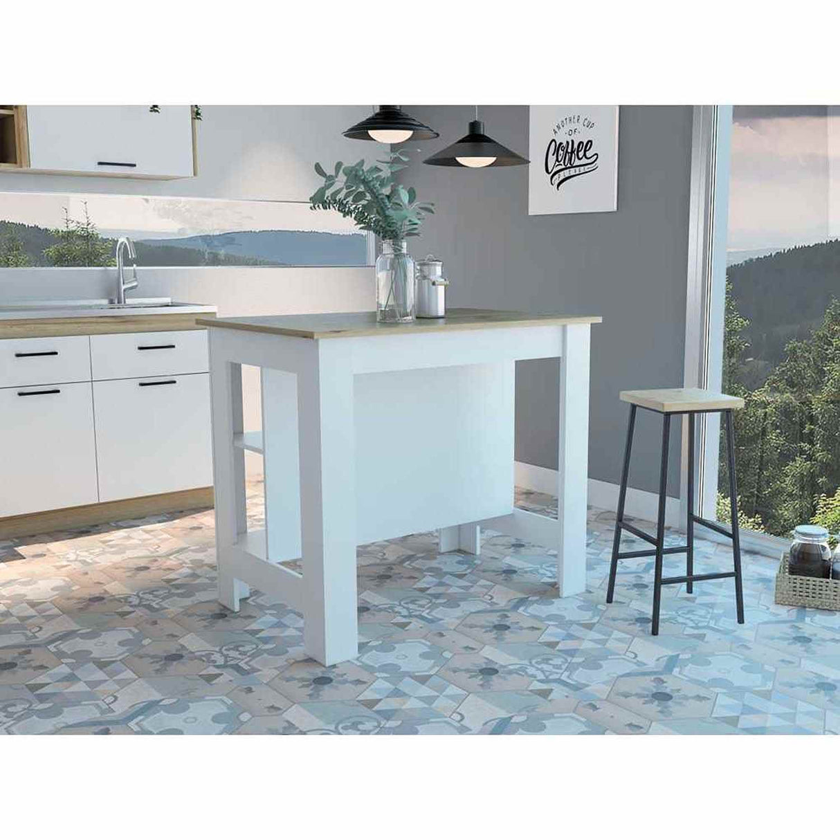 Mueble Auxiliar de Cocina Cala Blanco y Duna 103x90cm con Dos Entrepaños y con Tres Comportamientos - Muebles Organizadores | Bylmo