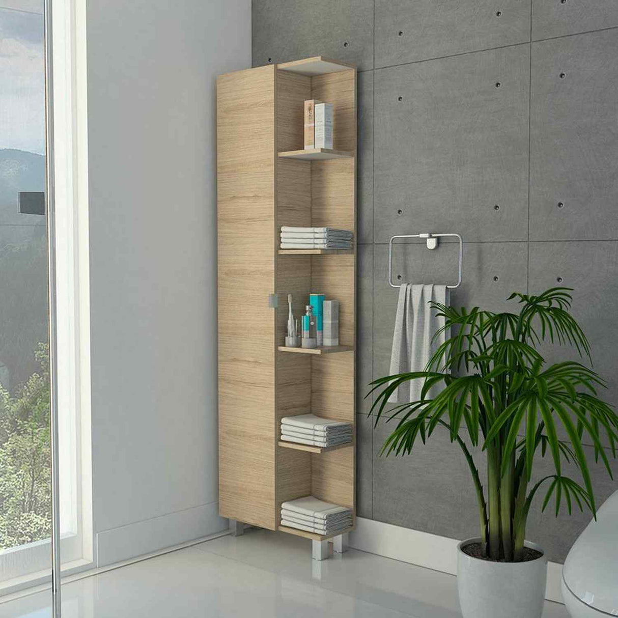 Optimizador de Baño Bath Rovere y Blanco 51.2x178.1cm sin Cajones y con Cuatro Entrepaños - Gabinetes | Bylmo