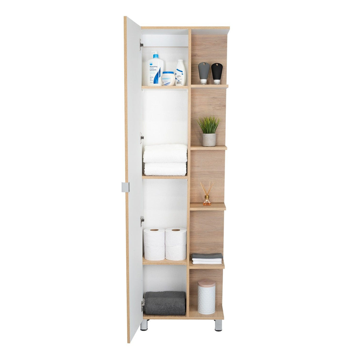 Optimizador de Baño Bath Rovere y Blanco 51.2x178.1cm sin Cajones y con Cuatro Entrepaños - Gabinetes | Bylmo