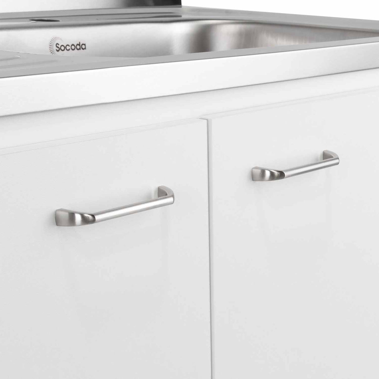 Mueble Inferior Napoles Blanco 100x90cm con Mesón de Acero Inoxidable y con Pozuelo Lado Derecho - Cocinas | Bylmo