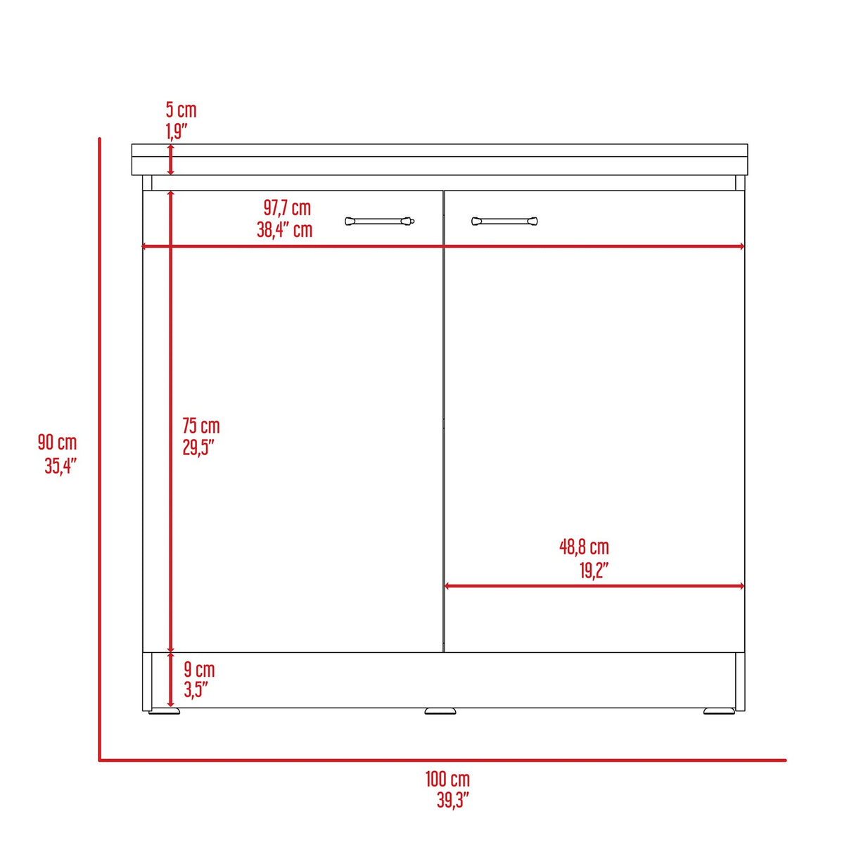 Mueble Inferior Napoles Wengue y Blanco 100x90cm con Mesón de Acero Inoxidable y con Pozuelo Lado Derecho - Cocinas | Bylmo