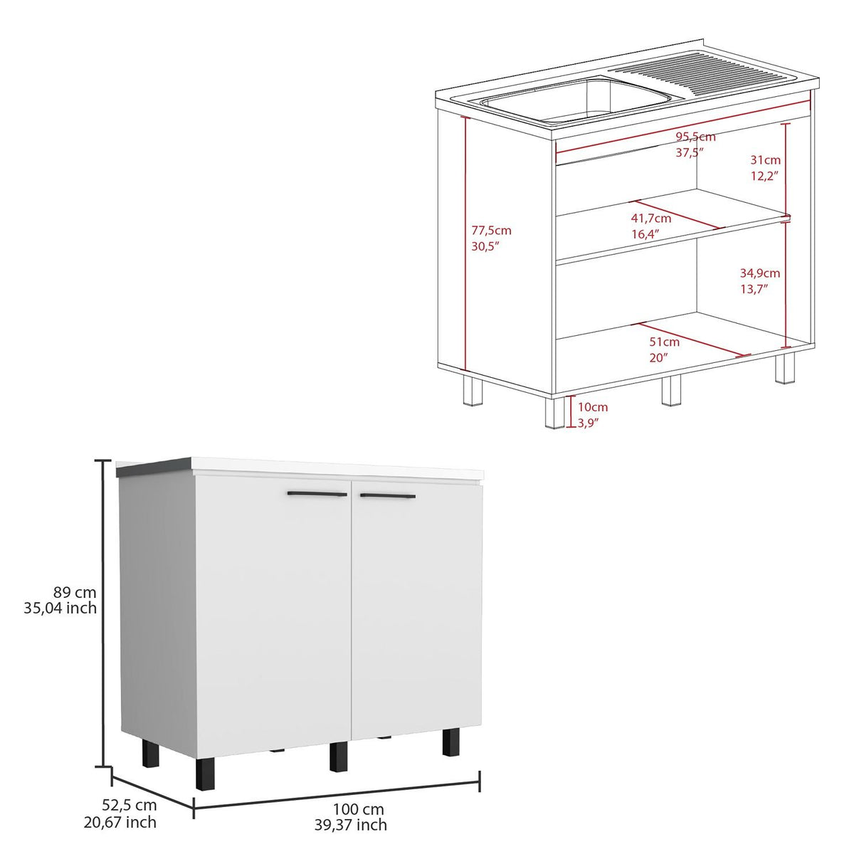 Mueble Inferior Napoles Blanco 100x89cm con Mesón de Acero Inoxidable y con Pozuelo Lado Izquierdo - Muebles Inferiores | Bylmo