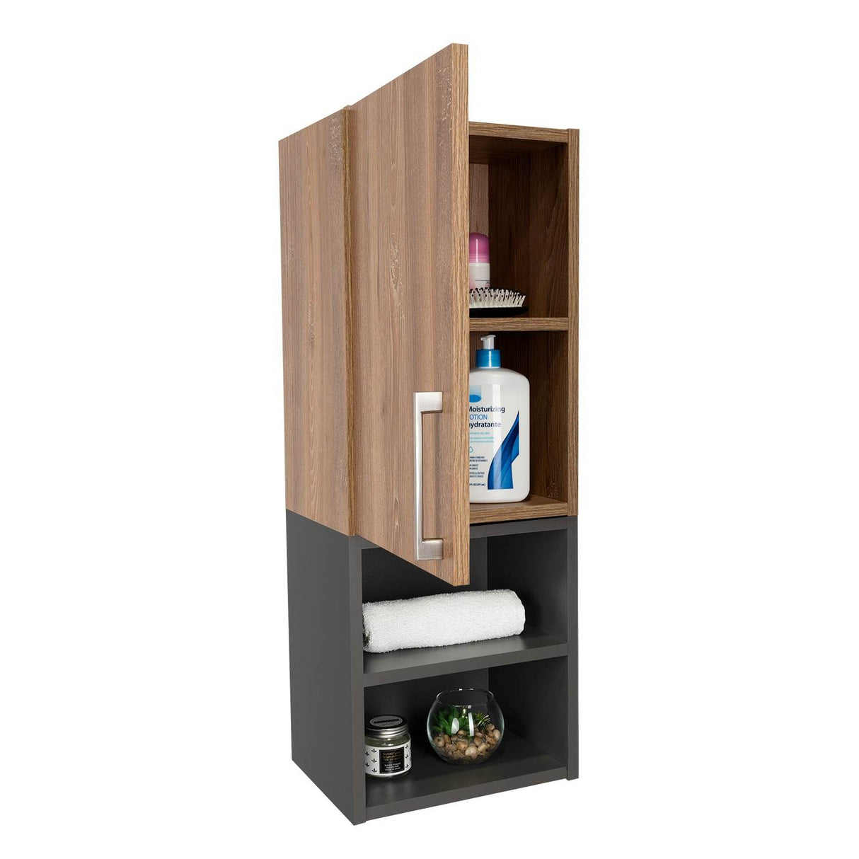 Gabinete de Baño Madrid Miel y Plomo 30x80cm Rectangular con Dos Entrepaños - Gabinetes | Bylmo