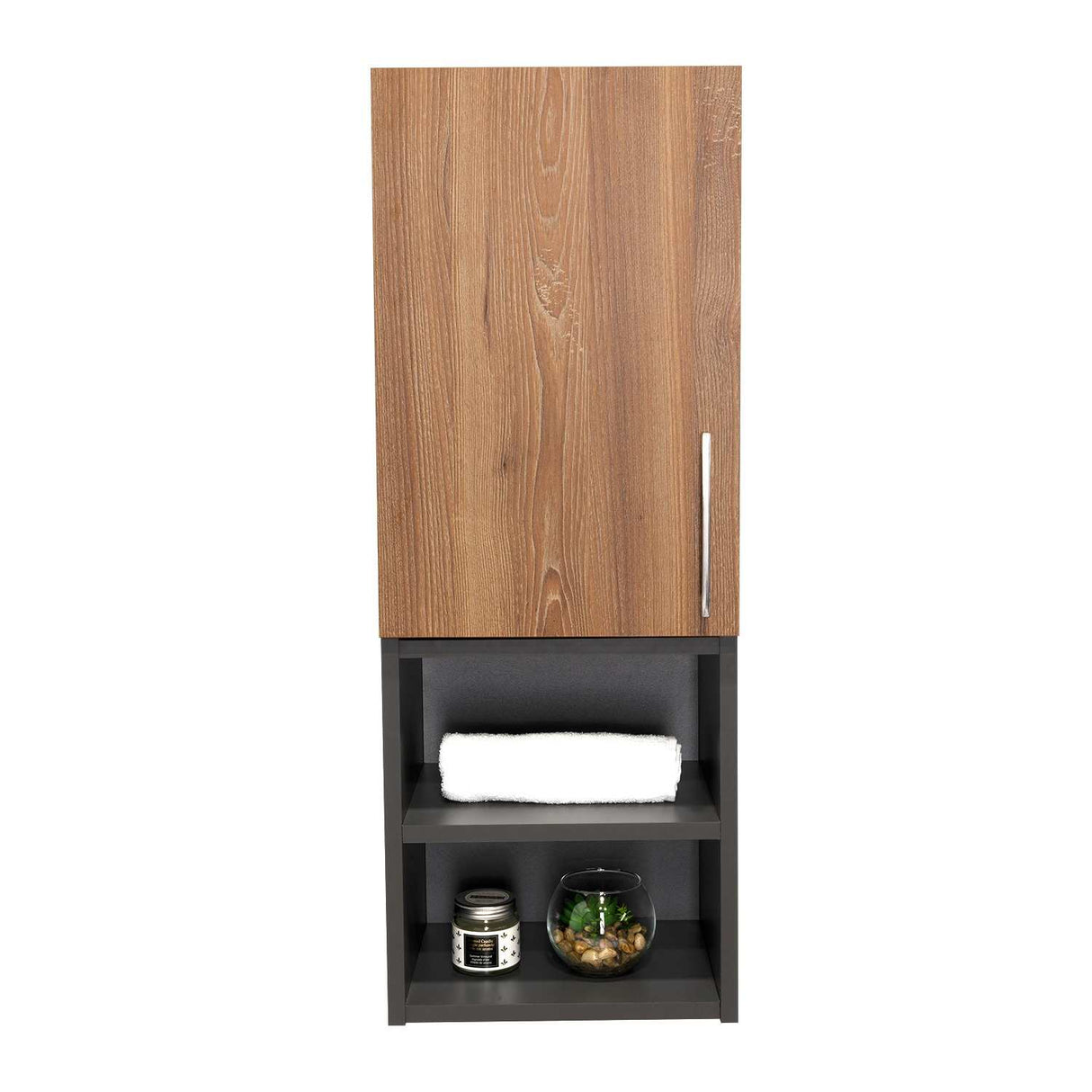Gabinete de Baño Madrid Miel y Plomo 30x80cm Rectangular con Dos Entrepaños - Gabinetes | Bylmo