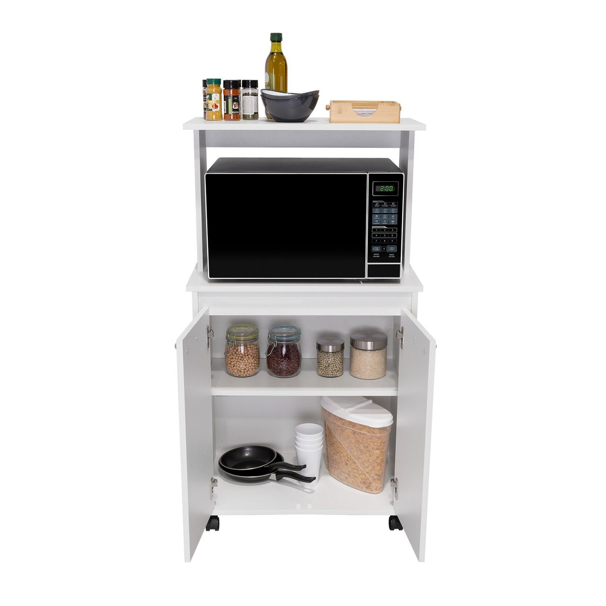 Mueble Microondas Blanco 63x113.5cm con Dos Entrepaños y Tres Compartimientos - Cocinas | Bylmo