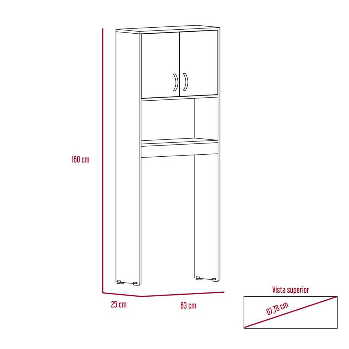 Ahorrador de Espacio para Baño Siena Blanco 63x160cm sin Cajones y con Un Entrepaño - Gabinetes | Bylmo