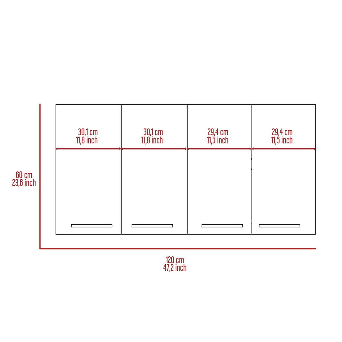 Mueble Superior de Cocina Blanco 120x60cm con Un Entrepaño y con Cuatro Puertas