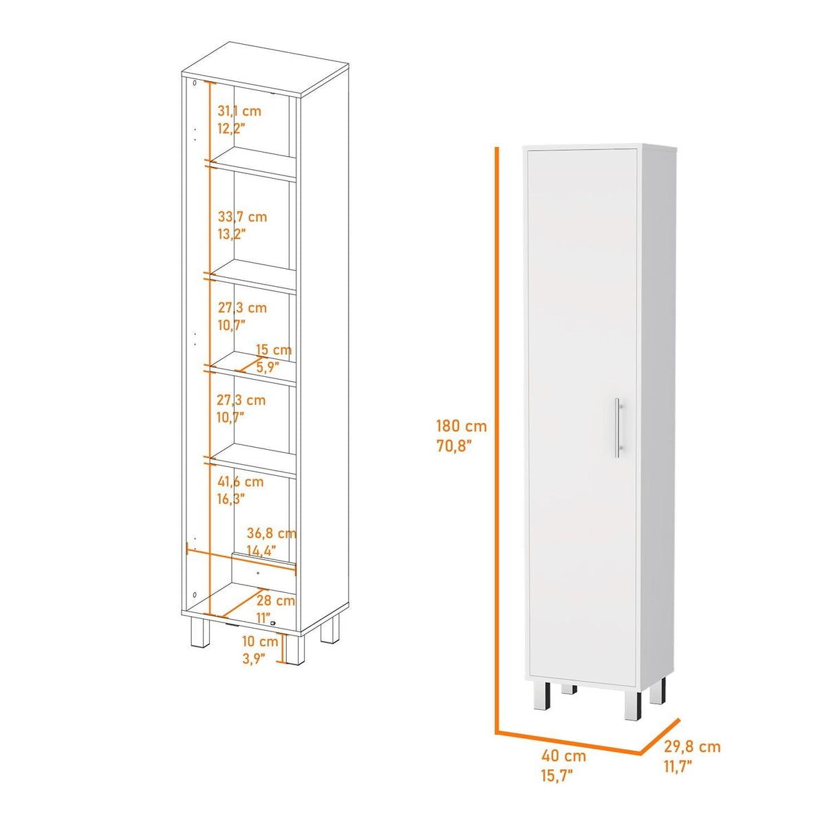 Mueble de Aseo Laska Blanco 40x180cm con Una Puerta - Muebles de Aseo y Ropas | Bylmo