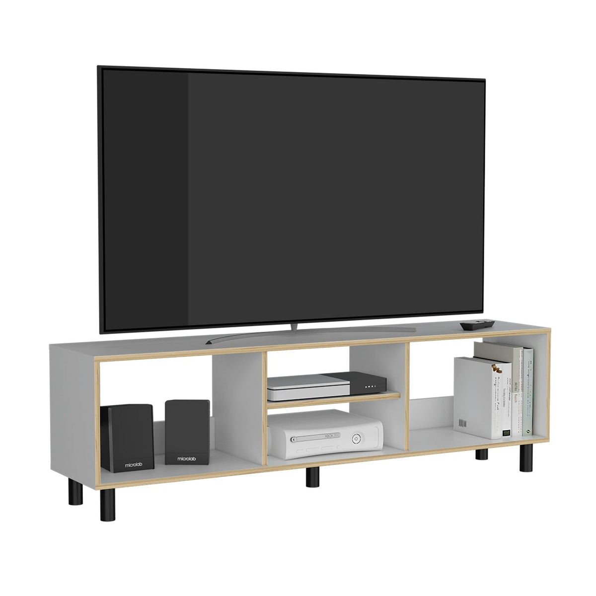 Rack de TV Tunez Blanco 160x47.5cm Para TV Hasta 70 Pulgadas sin Cajones y con Patas