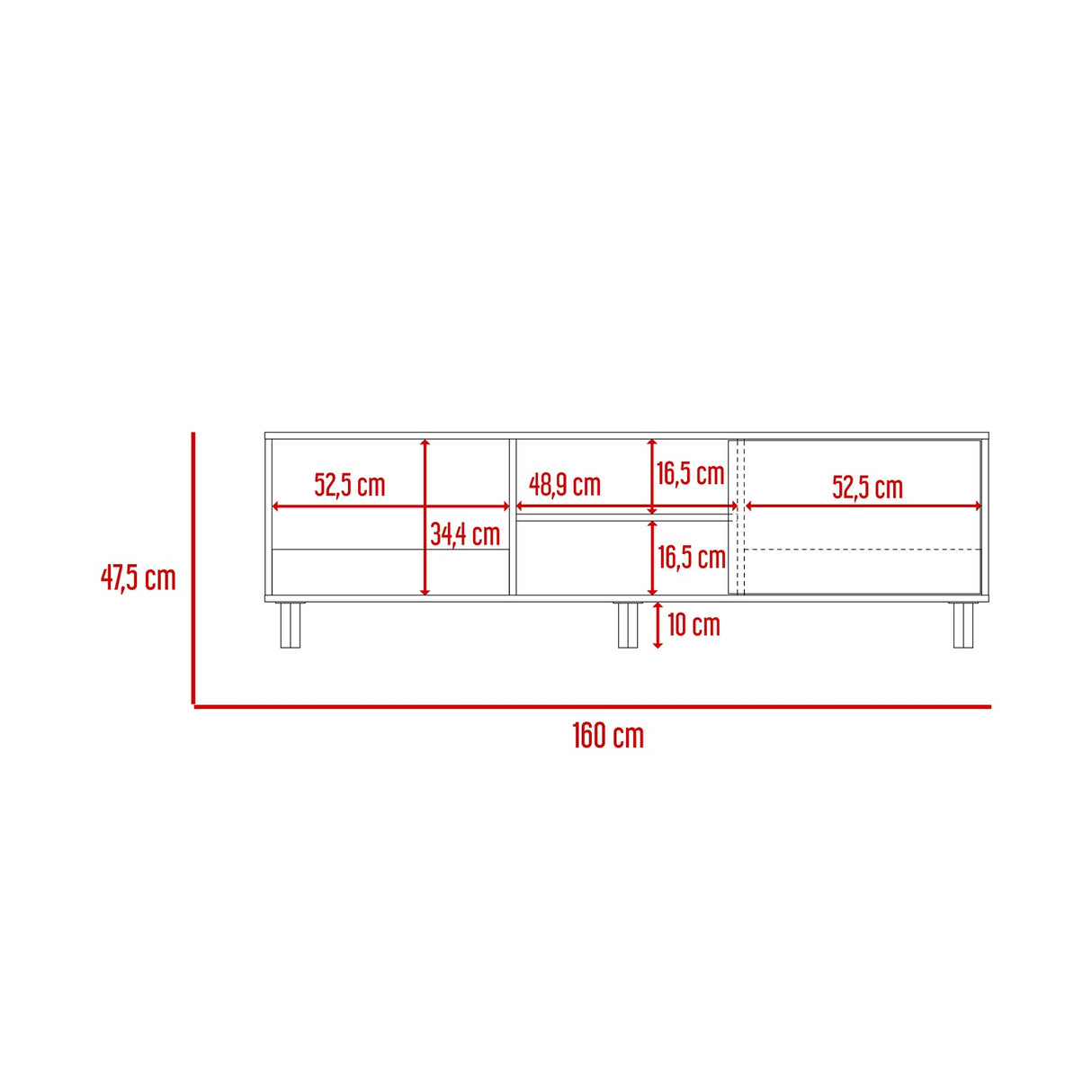 Rack de TV Tunez Blanco 160x47.5cm Para TV Hasta 70 Pulgadas sin Cajones y con Patas - Muebles para TV | Bylmo