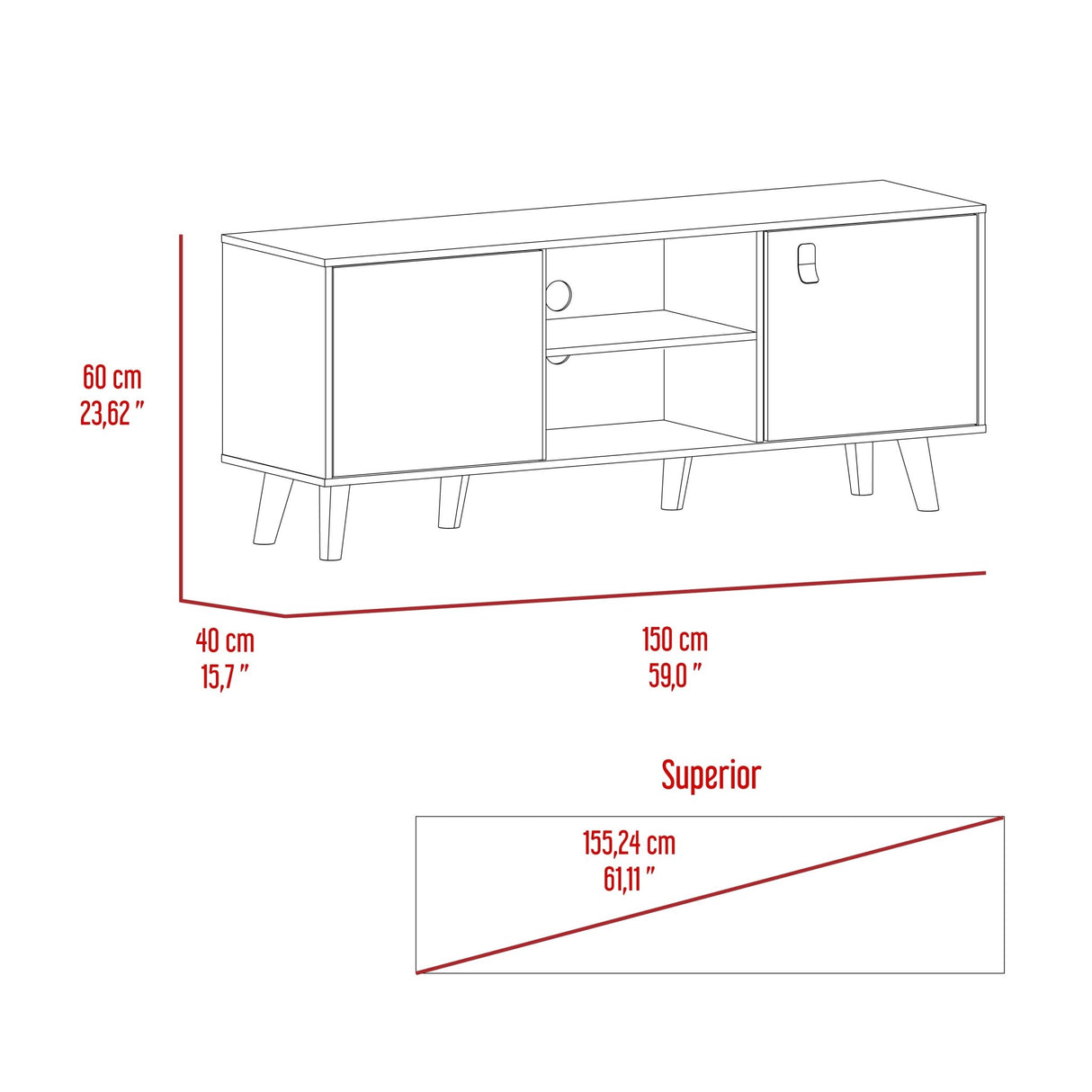 Rack de TV Funes Taupe 150x60cm para TV Hasta 65" Pulgadas con Seis Compartimientos - Muebles de TV | Bylmo