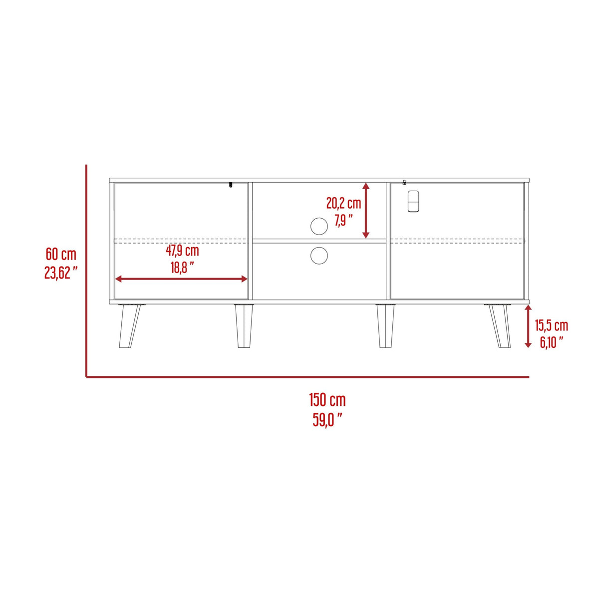 Rack de TV Funes Taupe 150x60cm para TV Hasta 65" Pulgadas con Seis Compartimientos - Muebles de TV | Bylmo