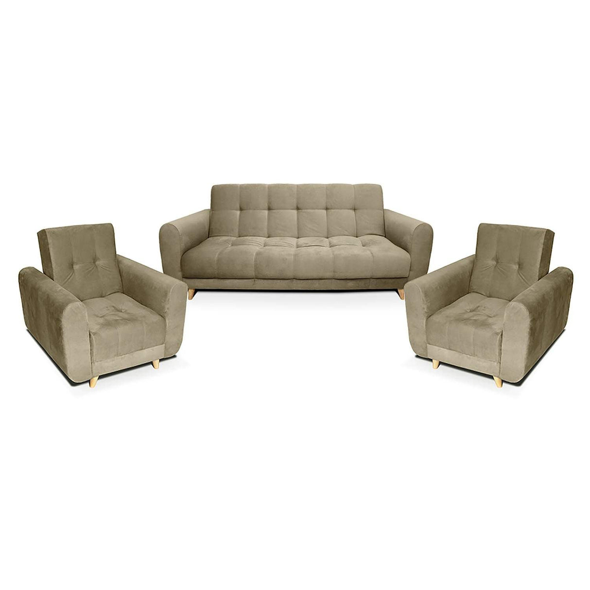 Sala Clic Clac Archer Camel 210 cm con Sofá de 3 Puestos y 2 Poltronas Reclinables