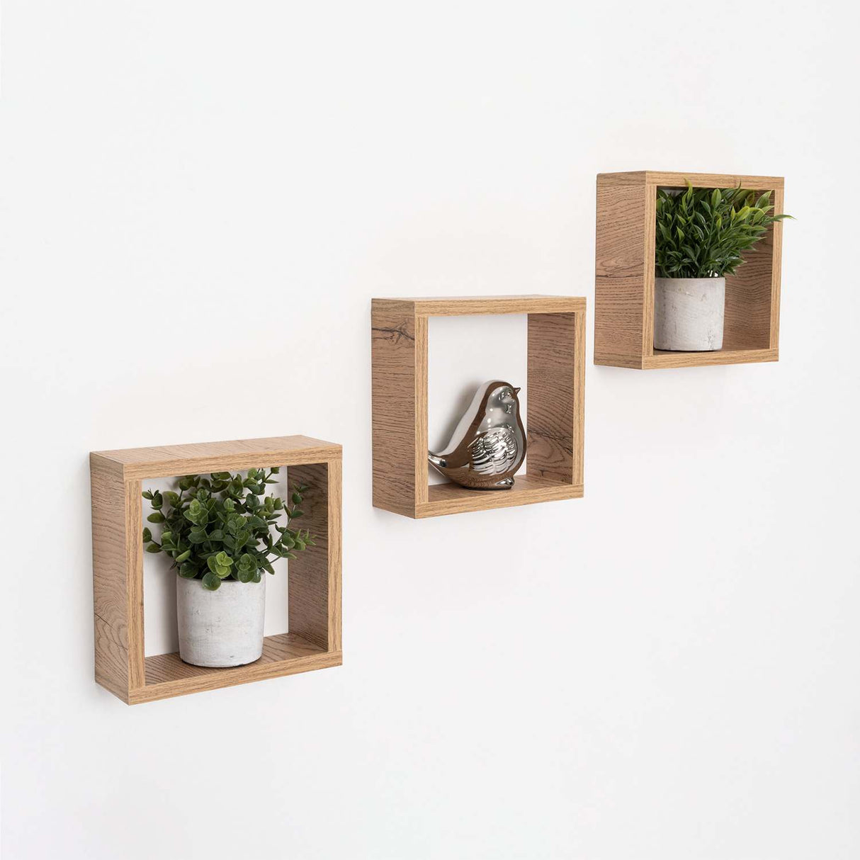 Set de 3 Repisas Eros Rovere 21x21cm Cuadrado con Un Entrepaño - Repisas y Percheros | Bylmo