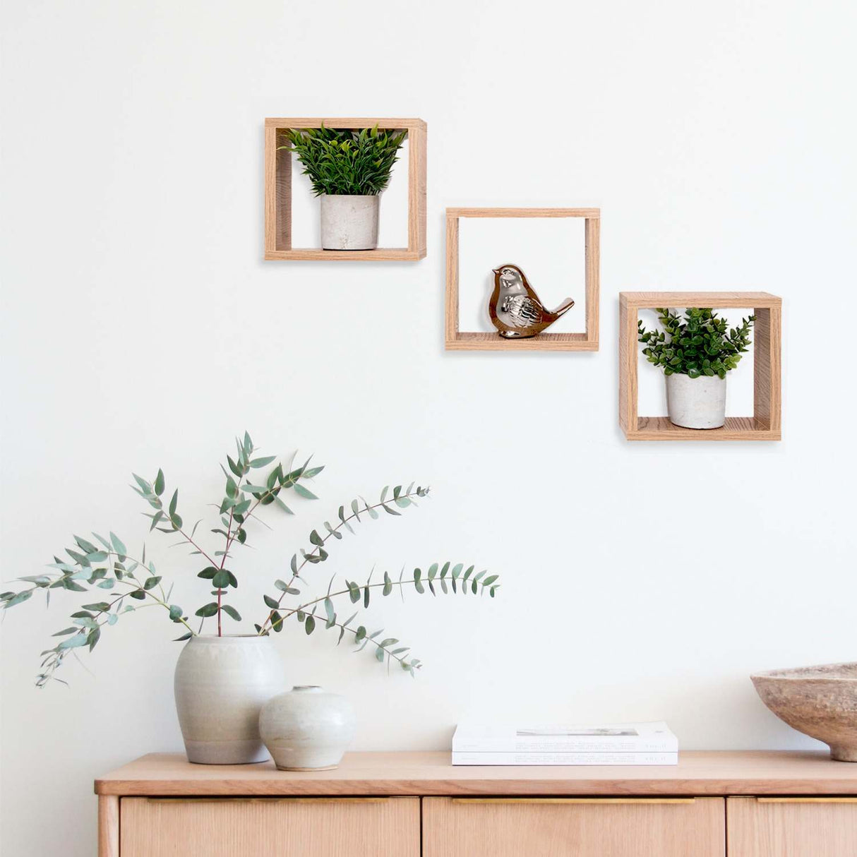 Set de 3 Repisas Eros Rovere 21x21cm Cuadrado con Un Entrepaño - Repisas y Percheros | Bylmo