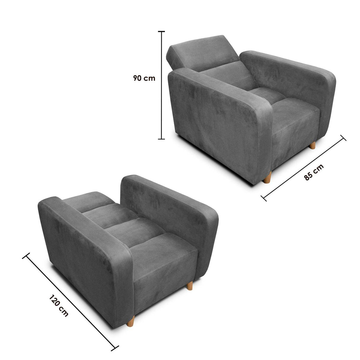 Silla Poltrona Úngaro Gris 85x90cm De Un Puesto Reclinable con Apoya Brazos