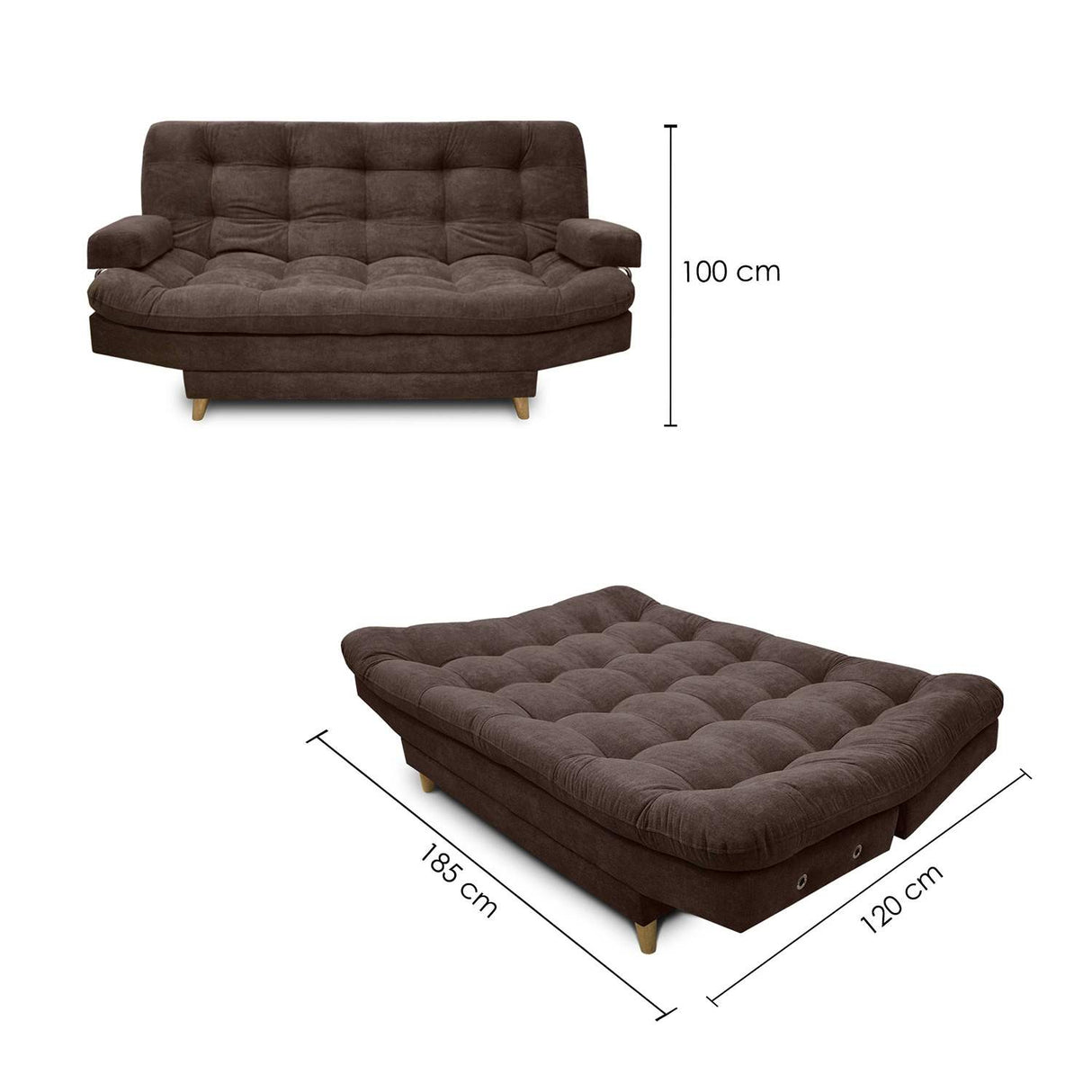 Sofá Cama Carvallo Cafe 185x100cm De 3 Puestos Reclinable con Apoya Brazos