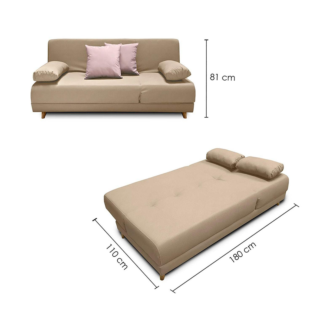 Sofá Cama Mariscal Camel 180x81cm De 3 Puestos Reclinable con Apoya Brazos
