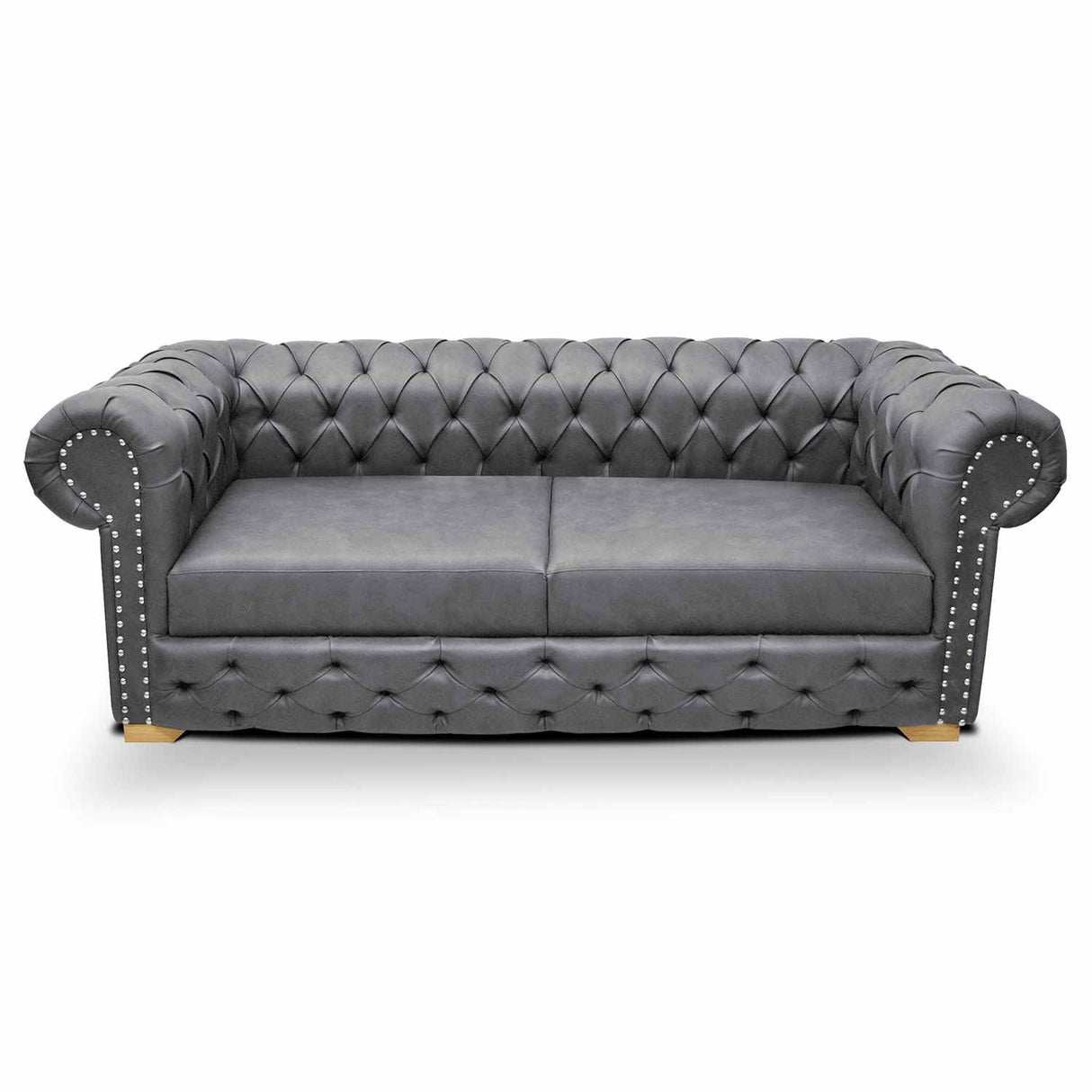 Sofá Chesterfield Cuero Gris 210x78cm De 3 Puestos con Apoya Brazos