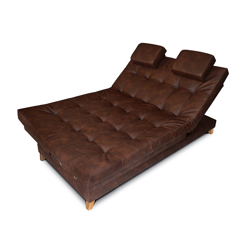 Sofá Cama Balmain Cuero Cafe 190x95cm De 3 Puestos Reclinable con Apoya Brazos