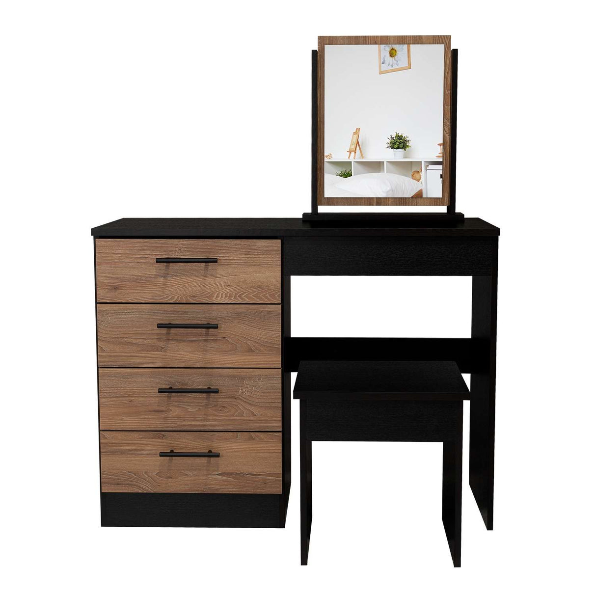 Tocador Kaia Wengue 100x126.7cm con Cuatro Cajones y con Espejo - Tocadores | Bylmo