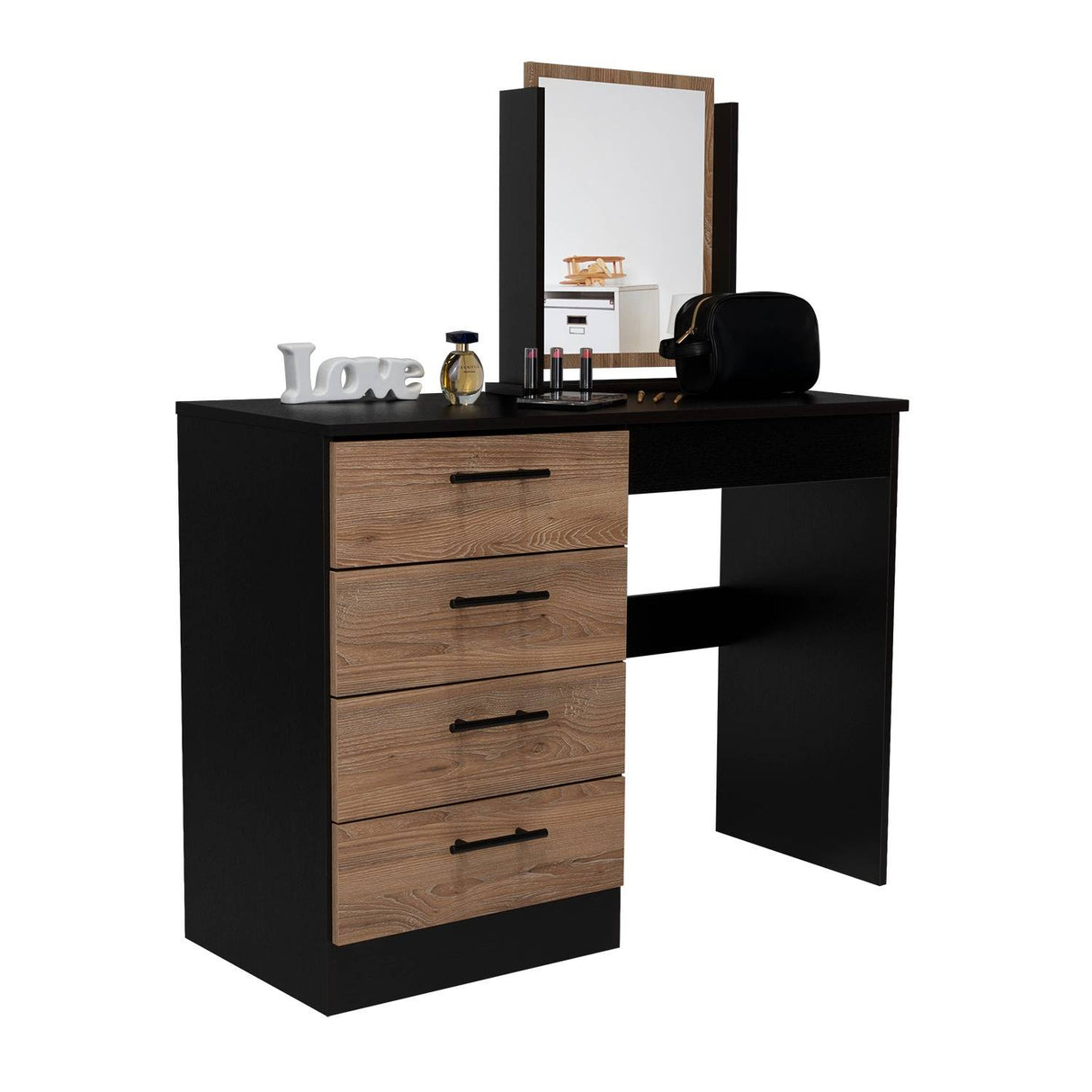 Tocador Kaia Wengue 100x126.7cm con Cuatro Cajones y con Espejo - Tocadores | Bylmo